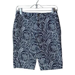 L-RL Lauren Active Paisley Bermuda Shorts In Navy White Cotton 2